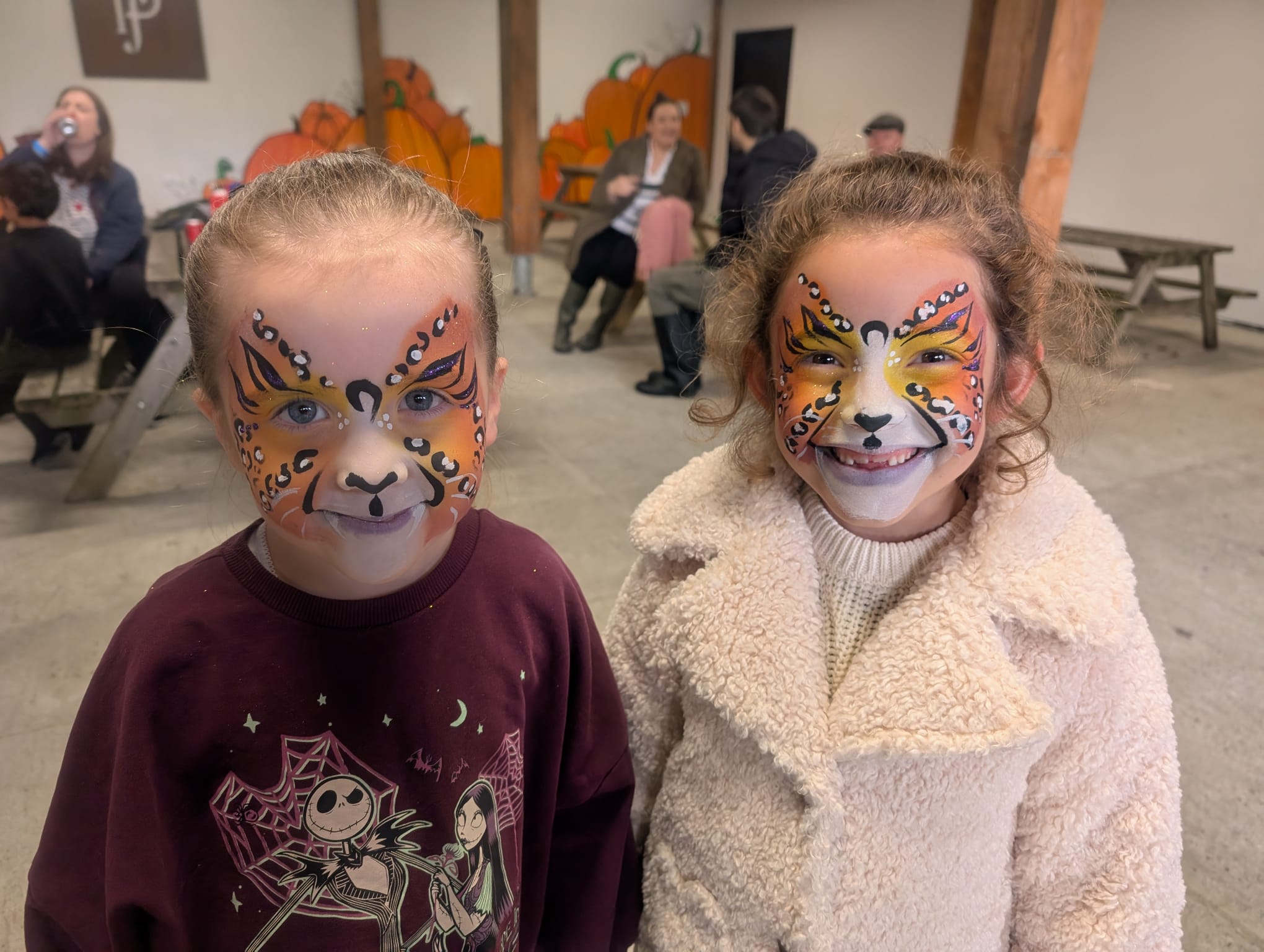 Butterfly tiger face paint for sisters